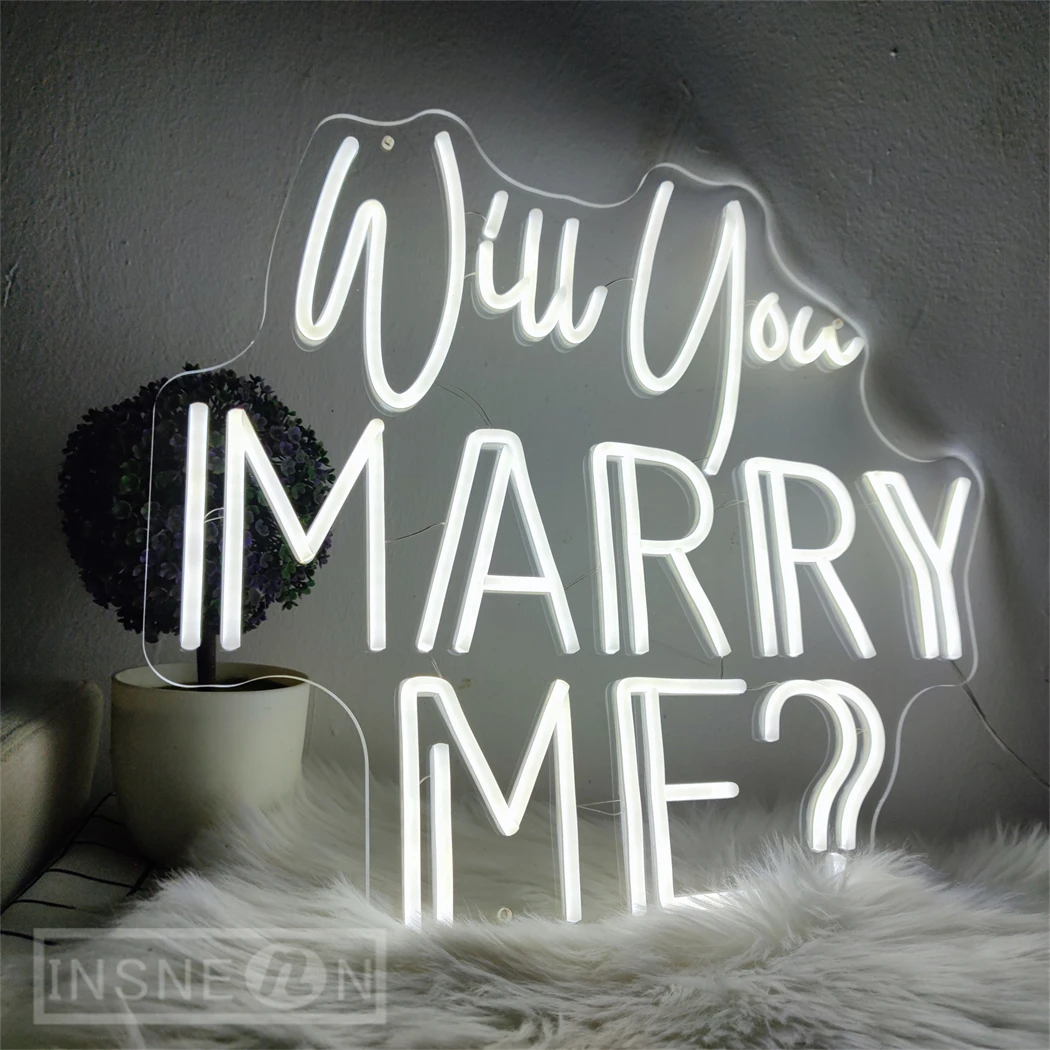 Will You Marry Me Neon Signs 40cm LED Wedding Decor Signboards Party Mariage Engagement Room Wall Decor Marry Neon Sign Lights