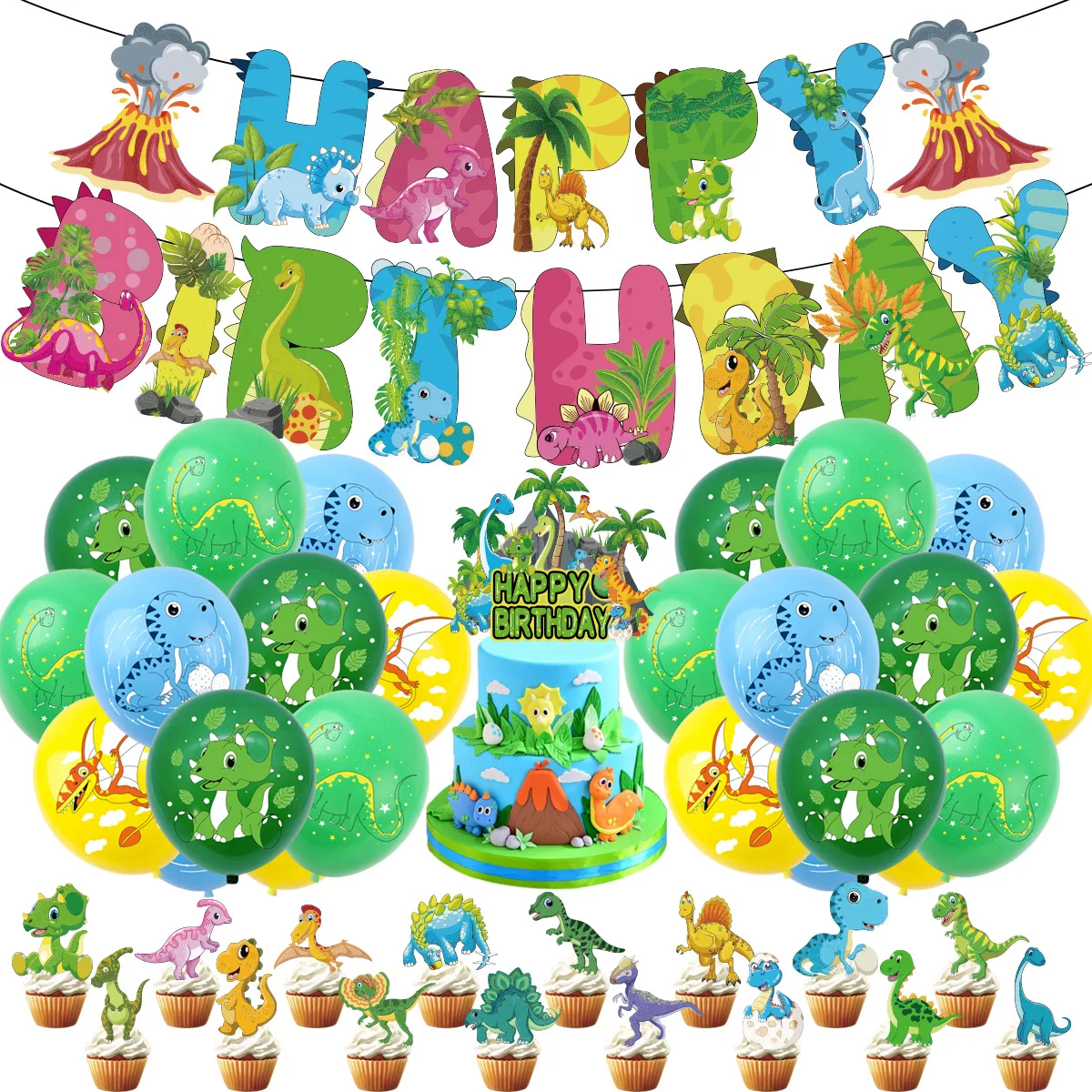 

Dinosaur Party Decoration Cartoon Dino Volcano Banner Latex Balloons Kids Boys Happy Jungle Safari Dino Theme Birthday Supplies