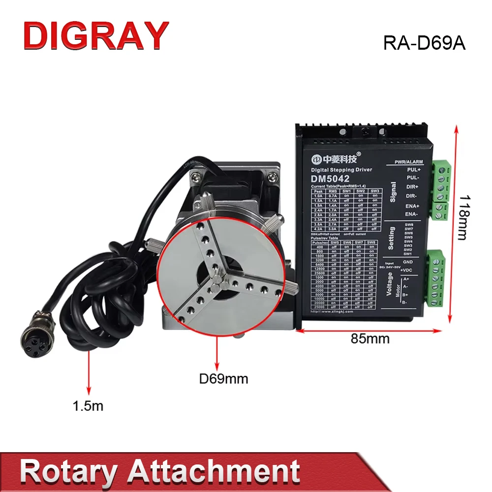 DIGRAY Rotary Attachment Diameter 69mm Device Fixture Gripper Three Chuck Rotary Worktable for Laser Marking Parts Machine