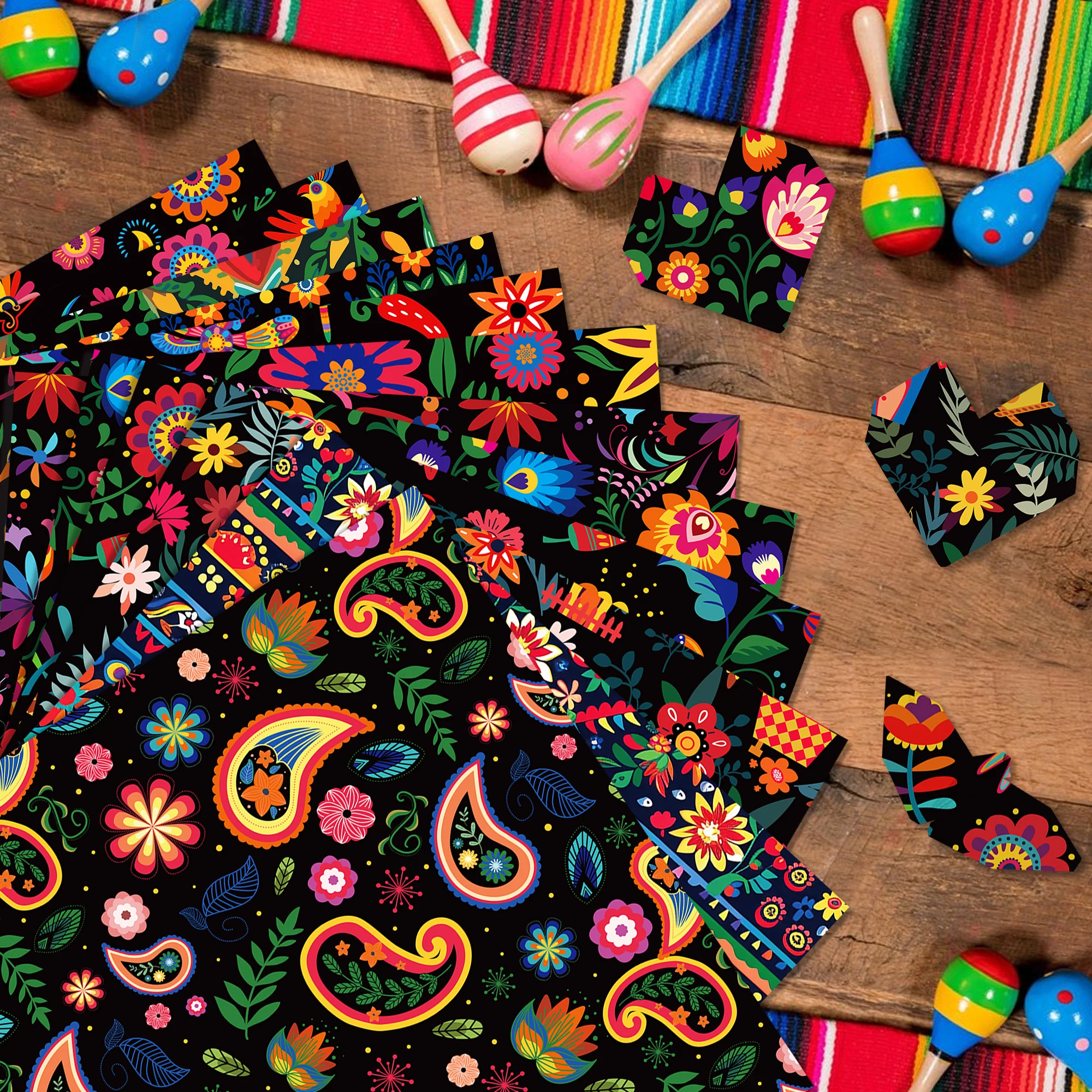 24pcs Mexican Scrapbook Paper DIY Craft Art Background Paper Colorful Floral Pattern Origami Card Making Photo Album Decoration