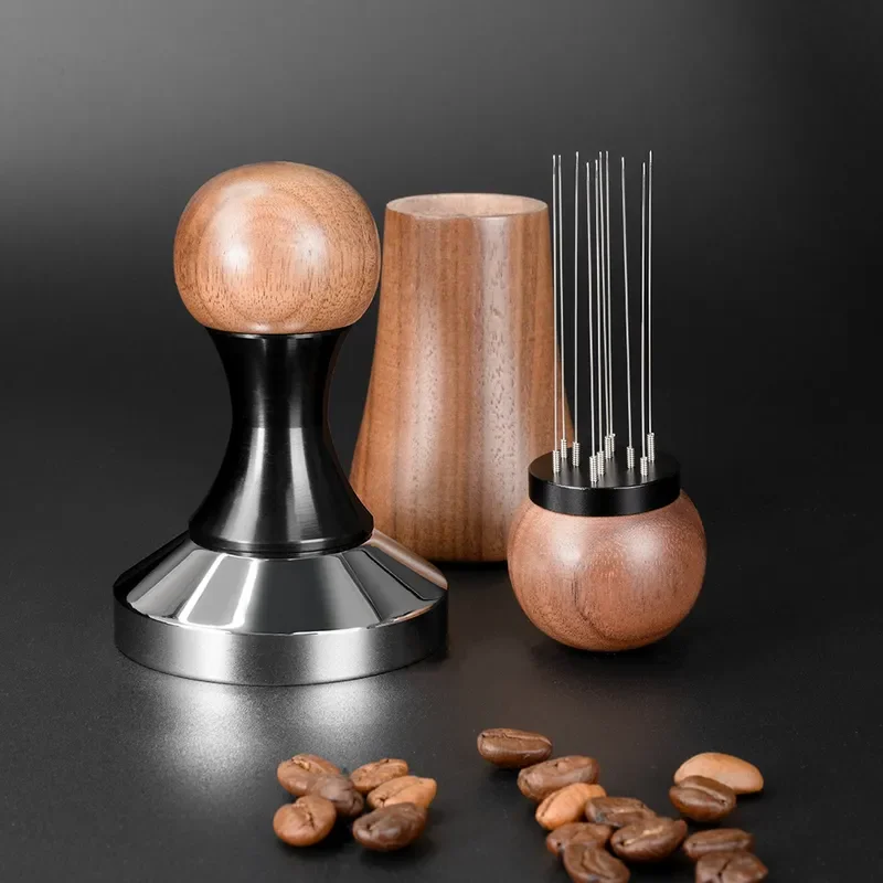 51mm Coffee Tamper Walnut Wood Handle Stainless Steel Base Espresso Powder Press Distributor Tool Barista Accessories 53mm