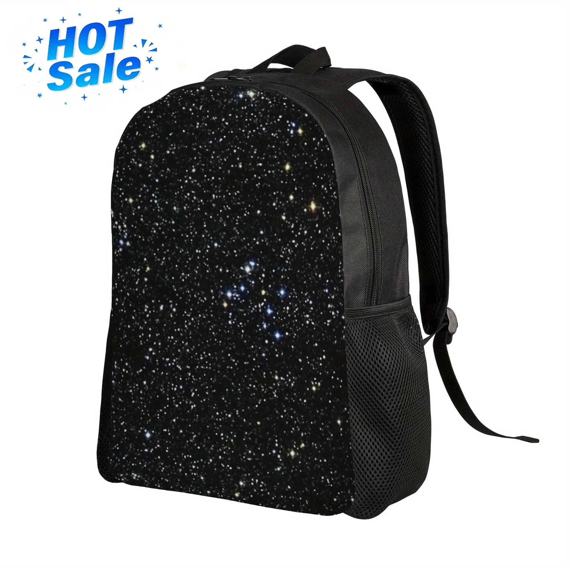 Custom Bag A Straightforward And Sleek Single-Layer Backpack In Black Glitter, Perfect For School, Casual Strolls, Or Light Trav