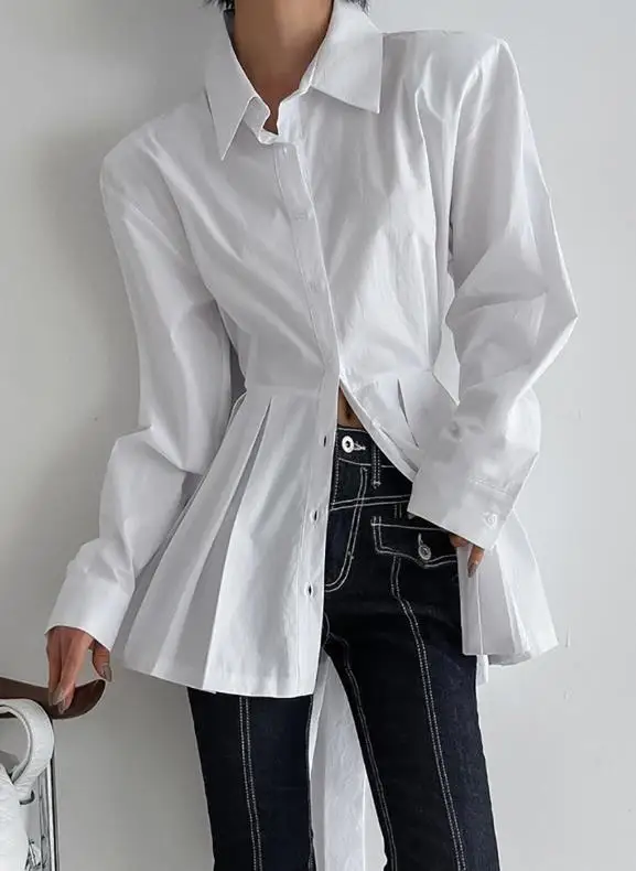 Women's Shirt 2025 Autumn/winter New Fashionable Leisure Commuter Multi Functional Long Sleeve Strap Cotton Shirt Women's Wear