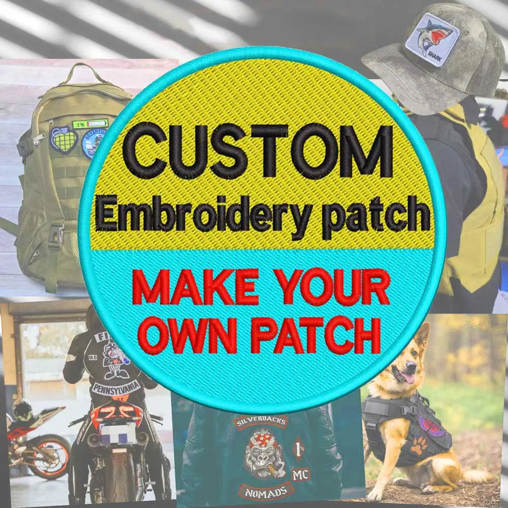 Custom Embroidery Patch Cartoon Badge Team Logo Biker Club Back Label with Iron on Hook Backing for Clothes Decoration Appliques