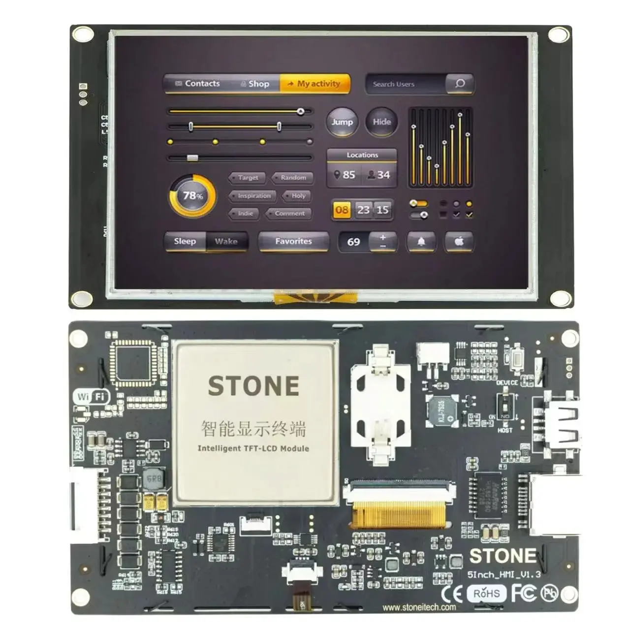 

SCBRHMI Display STWI070WT-01 - 5.0" HMI Intelligent Resistive Touch Panel Board UART TFT LCD Module Work with Arduino ESP32