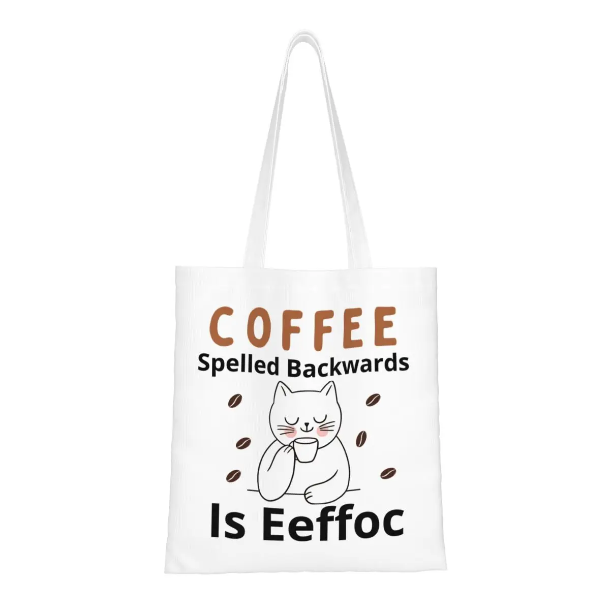 

Funny Cat Meme Coffee Spelled Backwards Is Eeffoc Tote Bags Women Handbag Foldable College Shoulder Bag Printed Shopping Bag
