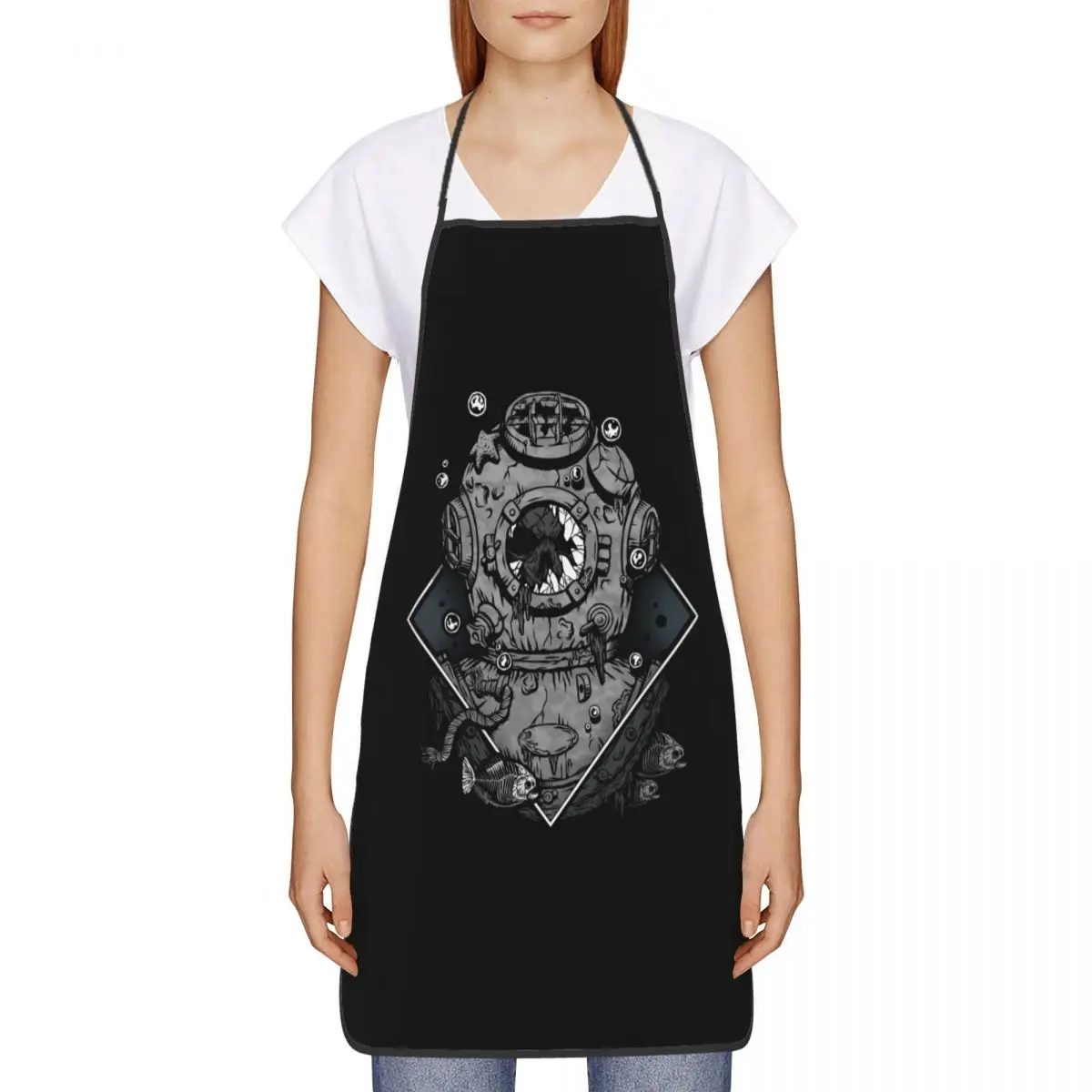 Custom Unisex Scuba Diving Skull Bib Apron Adult Women Men Chef Tablier Cuisine for Cooking  Occult Forgetfulness Gardening