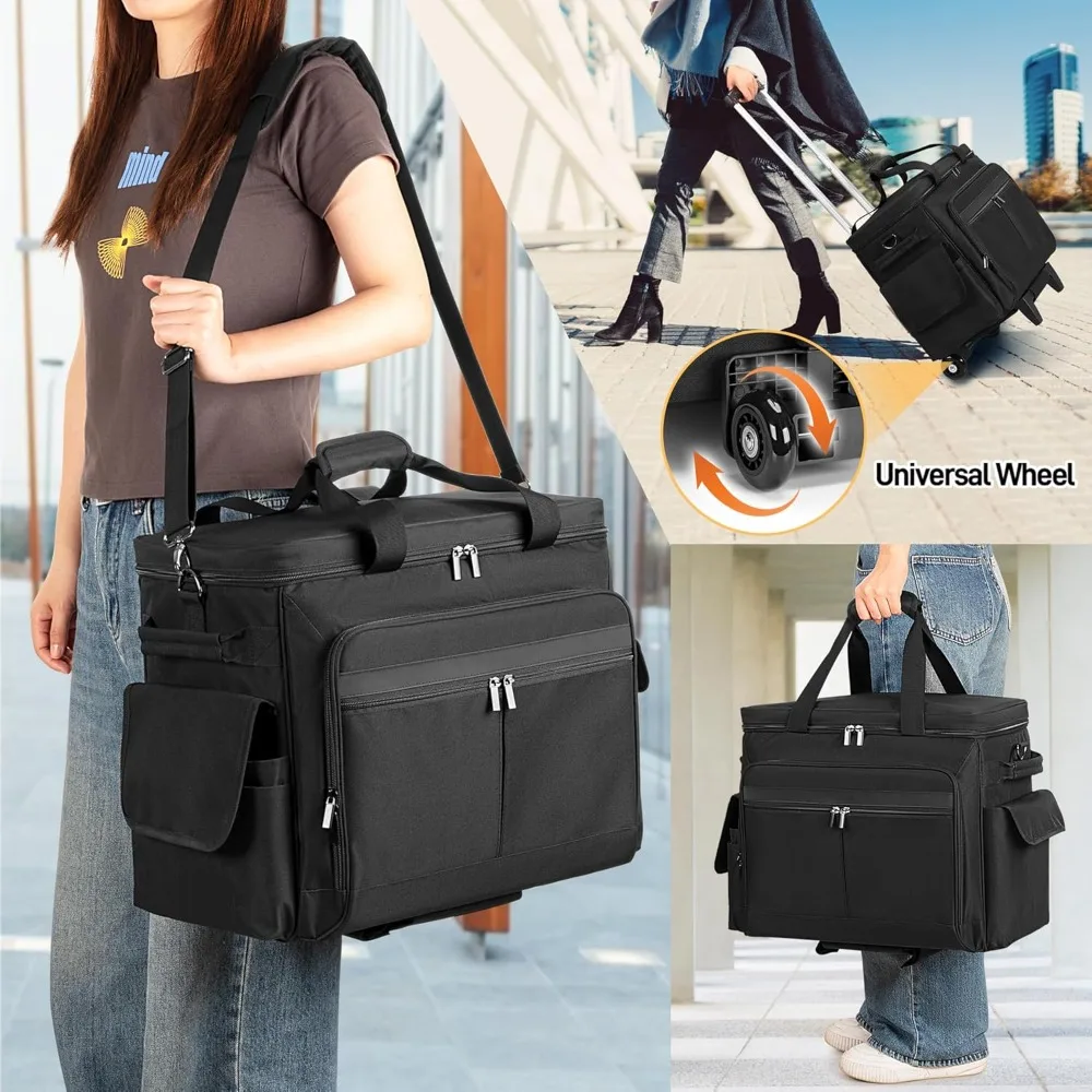 Rolling Scrapbook Tote with Expandable File Pocket, Large Craft Organizer, Detachable Trolley for Art Supplies view 6