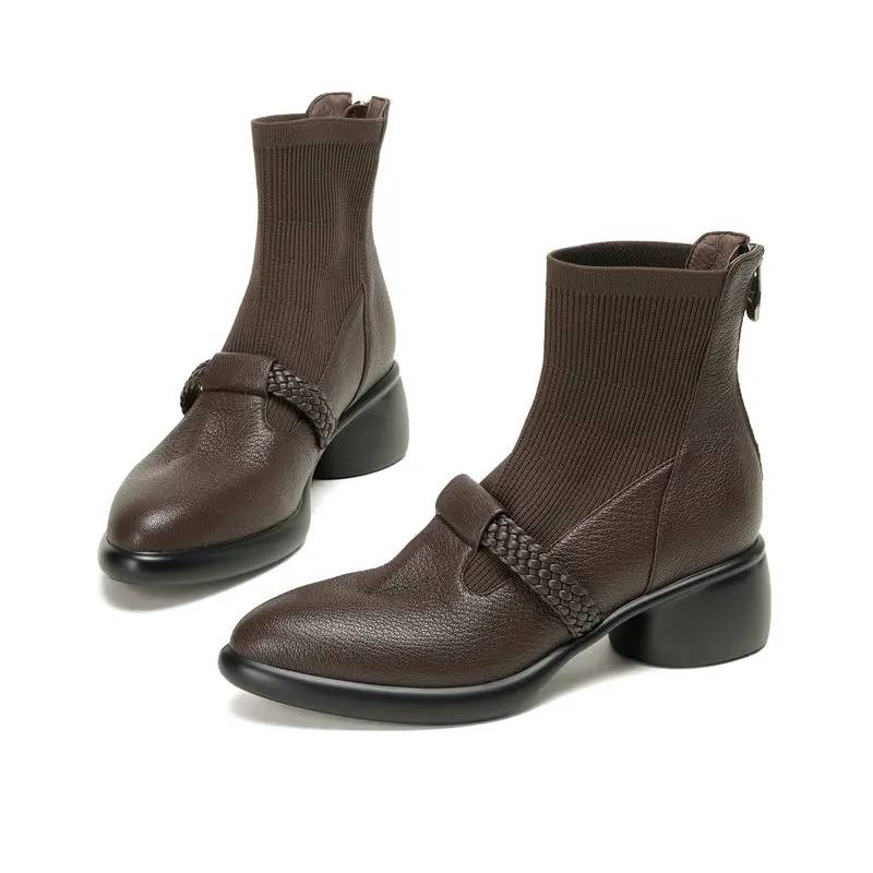 

2025 Autumn/Winter Knit Women Boots Genuine Leather Ankle Modern Boots Fashionable Party Shoes