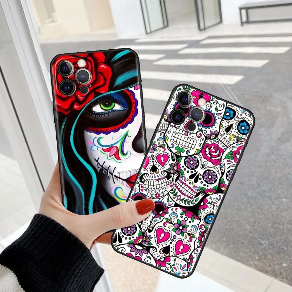 Soft Phone Capas For Apple iPhone 11 7 8 12 13 Pro Max XR 14 15 Quakeproof Case Mexican Catrina Skull Cover