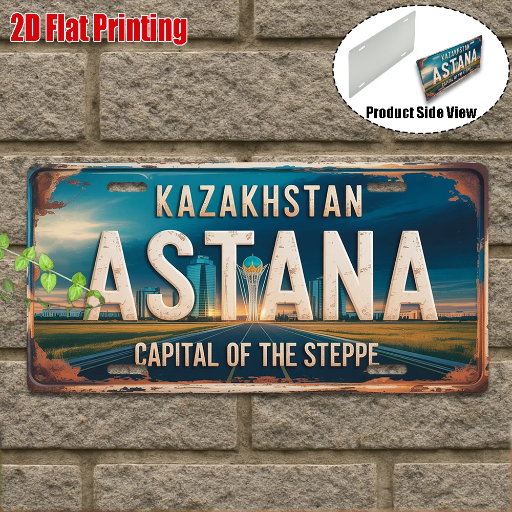 2D Flat 1pc Retro Welcome to Astana Aluminum Wall Sign Capital of the Steppe Decor Outdoor Wall Art Prairie Travel Gift