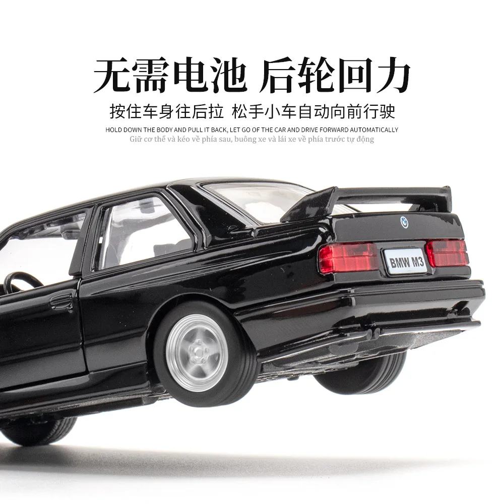 1:36 M3 1987 Diecast Alloy Car Model Metal Pull Back Simulation Car Toy Sports Car Ornament With To Open The Door For Kids Gift