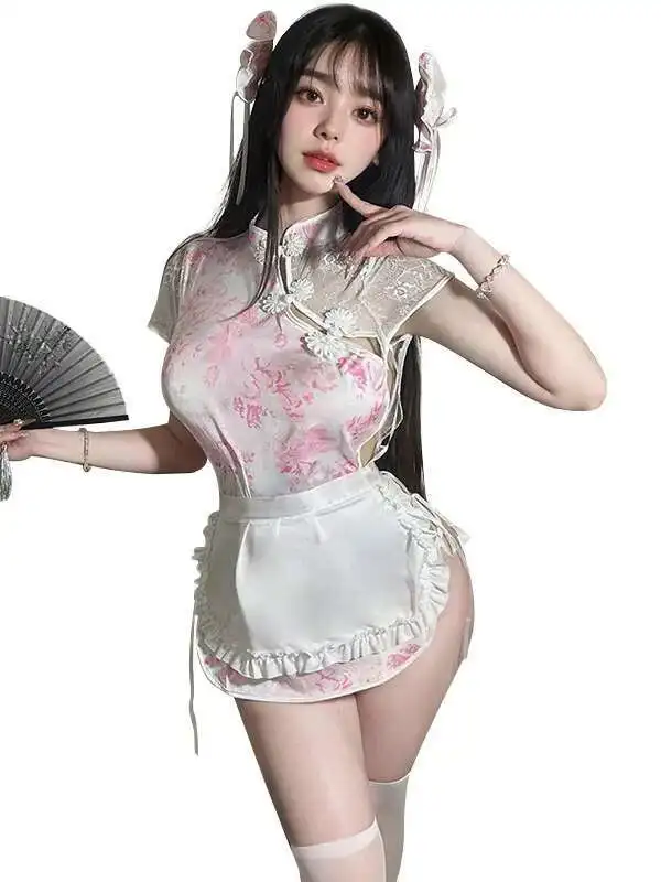 تأثيري مثير الملابس الداخلية الصينية الشيف الصغير الرغبة النقية لطيف موحدة إغراء خادمة فستان أنيق الحلو النساء بلايز TPB7