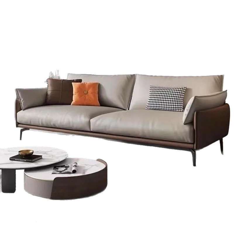 

Simple business leisure reception room office sofa living room sofa coffee table combination Italian leather three people