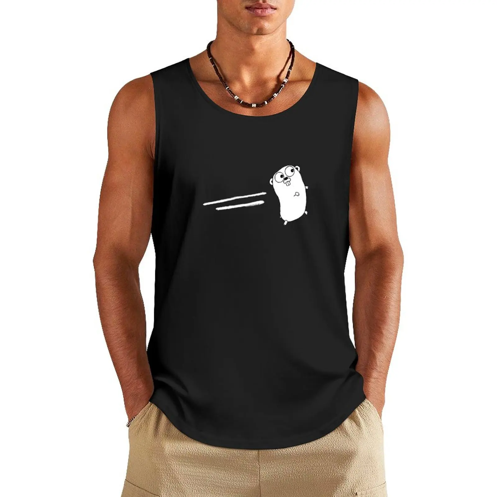 Golang Programming Mascot (White Stripes) Tank Top Men's gym clothing mens designer clothes Gym T-shirts for men