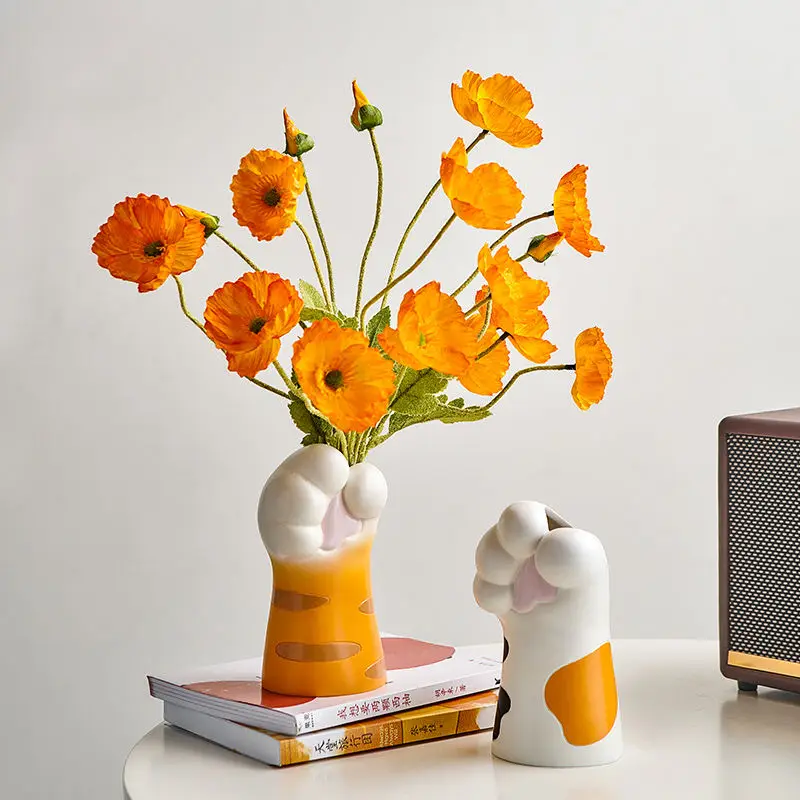 2025 Cute Resin Cartoon Cat Hand Shaped Vase Decoration Home Living Room Entrance Decoration Dining Table Decoration Vase LI431