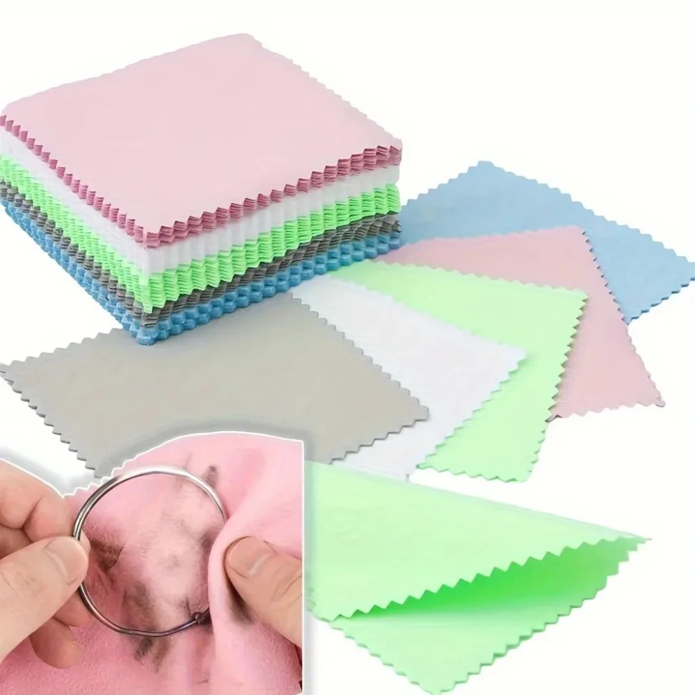 50pcs Colorful Jewelry Polishing Cloth Set Silver Gold Cleaning Anti-Tarnish Soft Zigzag Edge Shine Restore for Watches Coins