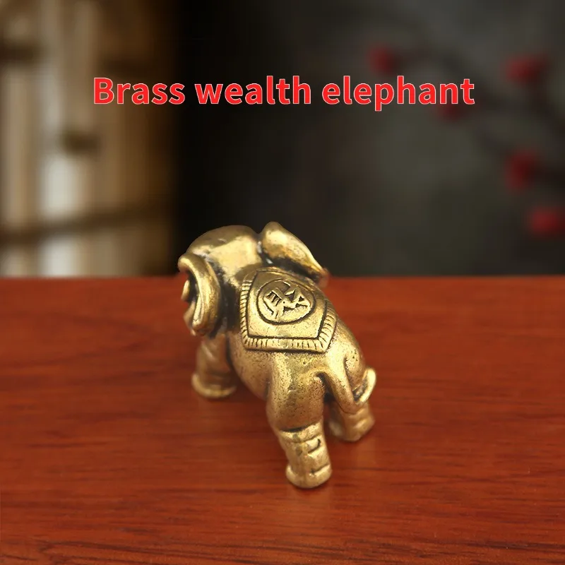 Bronze Good Luck Elephant Figurine Solid Office Tea Table Vintage Decorations Metal Ornaments Retro Antique Copper Artwork