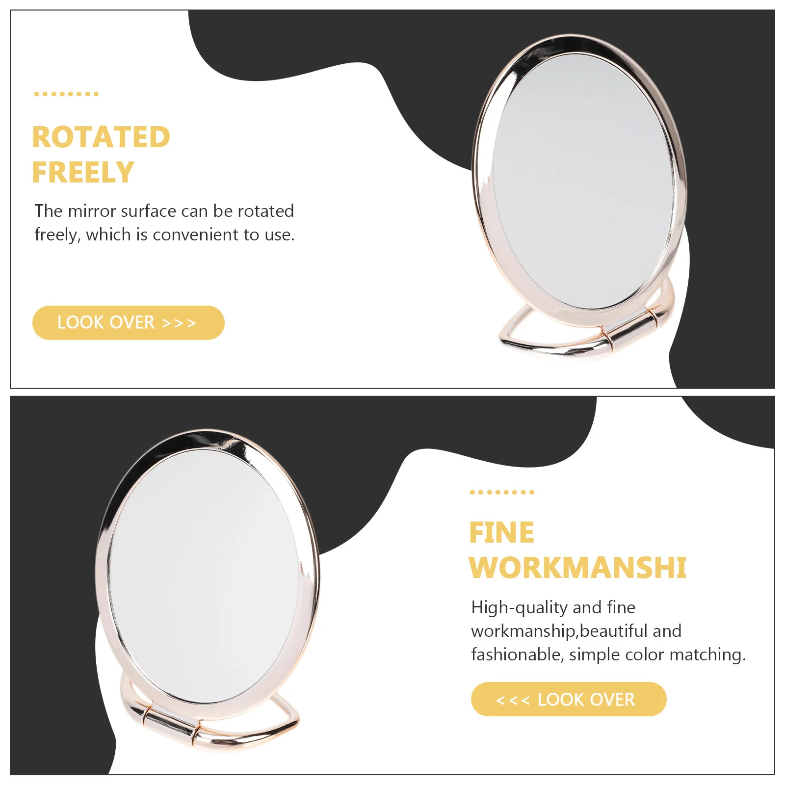 قطعة واحدة من مرآة المكياج القابلة للطي لسطح المكتب على الوجهين، قاعدة ثابتة، تصميم أنيق، هدية مثالية للفتيات في المنزل