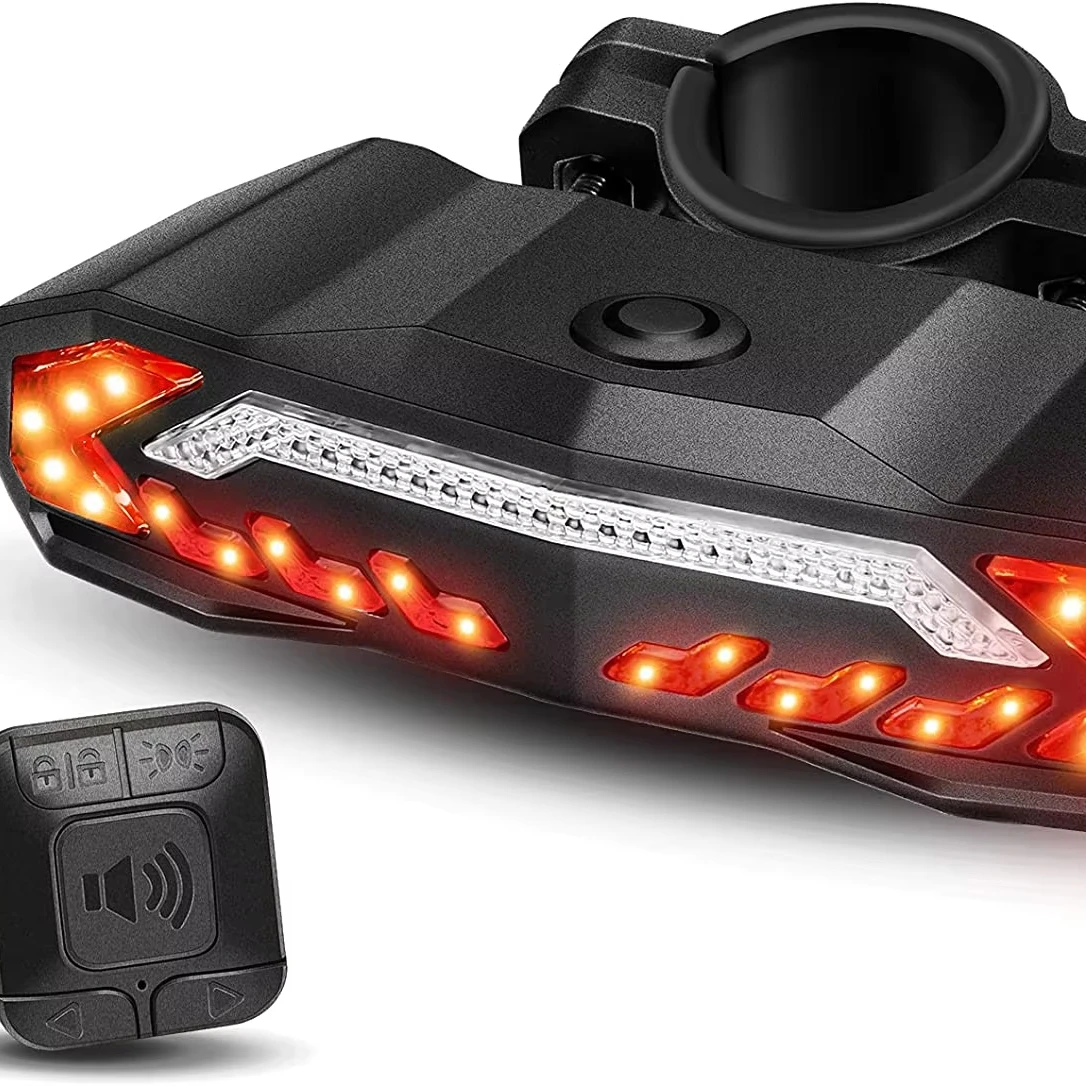 充電式ledリア自転車ライト、110dbアラーム、サイクリングリモコン、盗難防止機能付き、マウンテンバイク用