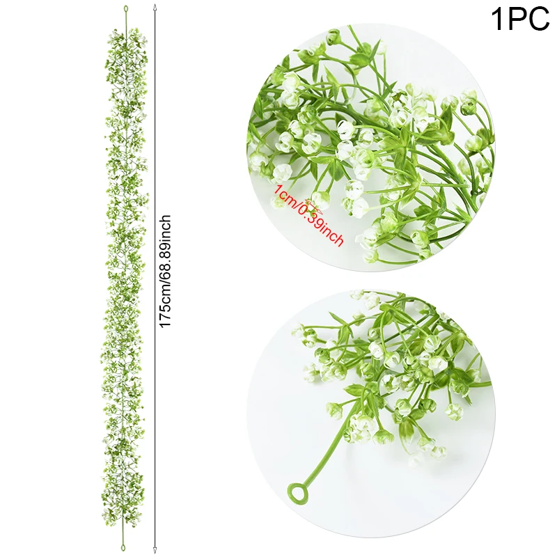 175cm Artificial Babysbreath Flowers Vine Gypsophila Garland Fake Plastic Hanging Plant Wedding Party DIY Home Garden Decoration