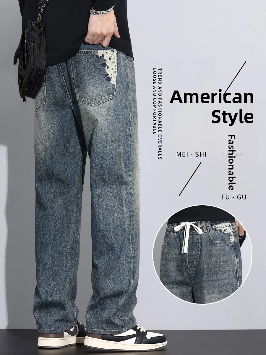 

American Retro Men's Jeans Loose Straight Leg Wide Leg Autumn Winter Spring New Sle Casual Long Pants Youth Trendy Cotton P...