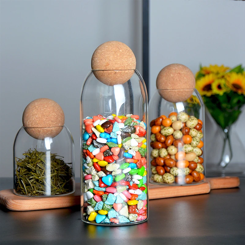 Home Ball Cork Lead-free Glass Jar with Lid Bottle Storage Tank Sealed Tea Cans Cereals Transparent Storage Jars Coffee Contains