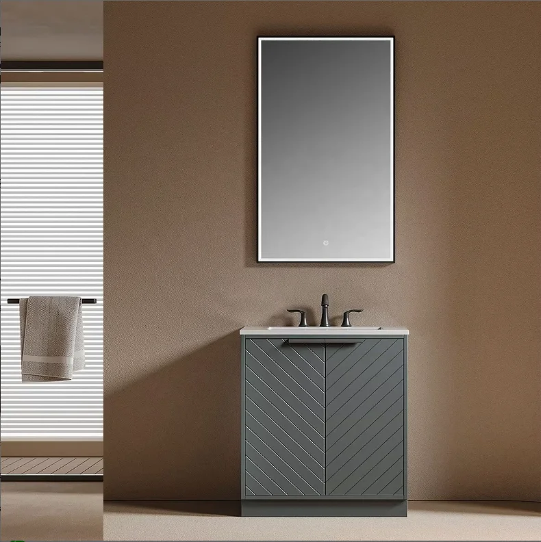 

jl-Floor-standing Bathroom Furniture Vanity Set Water Resistant Medicine Cabinet Smart Mirror Plywood Ceramic Basin&