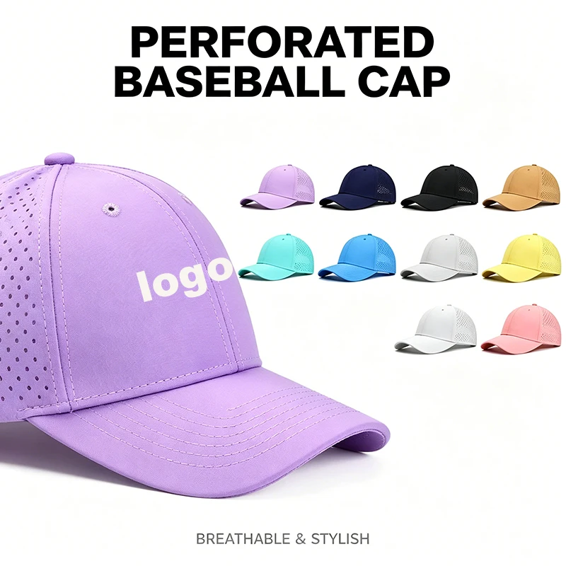Custom Logo Men's Golf Peaked Cap Summer Running Hat Laser Perforated Baseball Cap