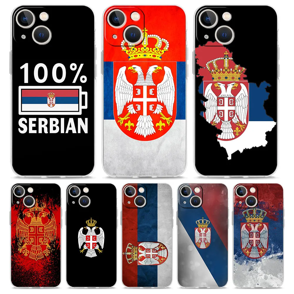 Luxury Transparent Case For iPhone 15 14 13 12 11 Pro Max X Xs XR 7 8 Plus Bumper Phone Cases Clear TPU Cover Serbia Flag