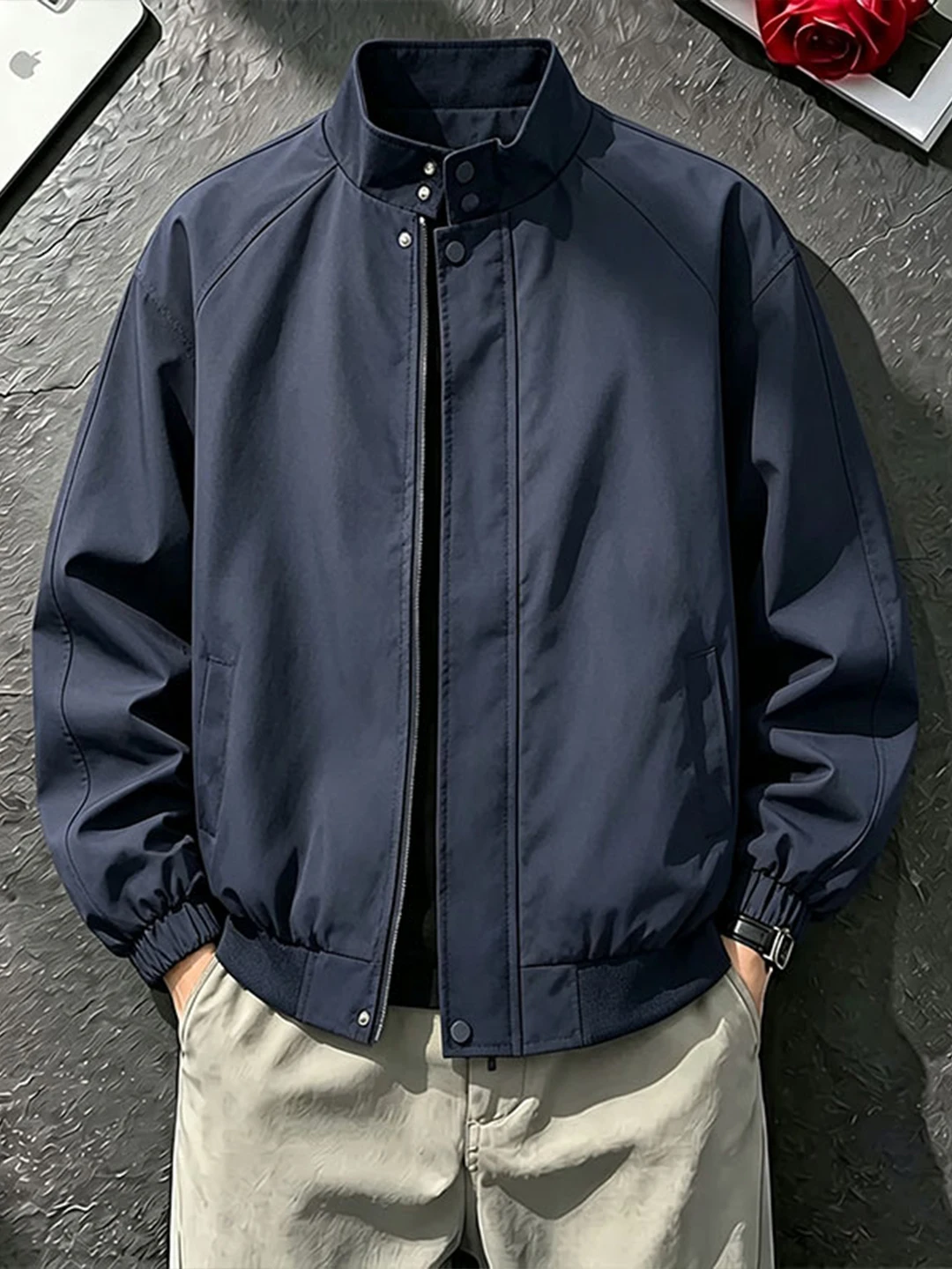 Harrington Jacket - Cleanfit Blue Stand Collar Harrington Jacket