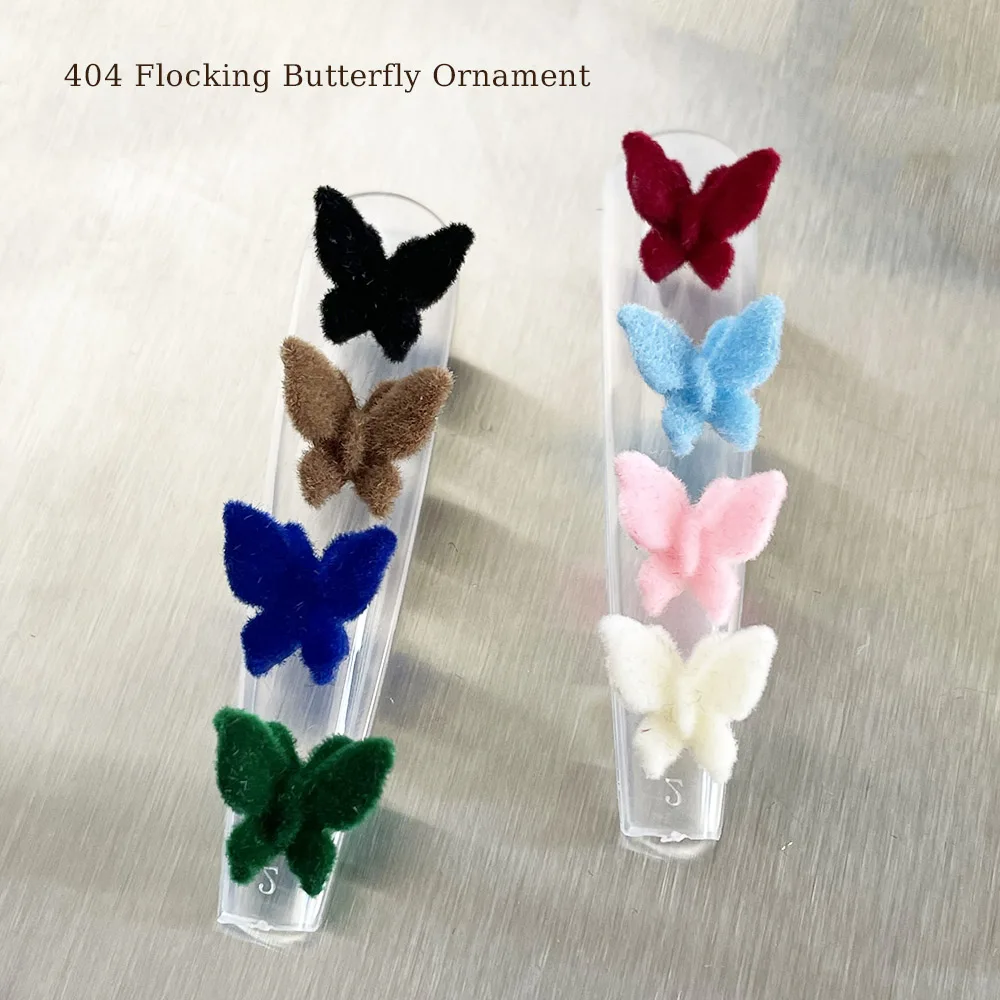 

-Velvet Butterfly- 20pcs Mix Autumn Winter Butterfly Flocking Nail Accessories Popular Elf Ornament 3D Coating Knickknack 404art