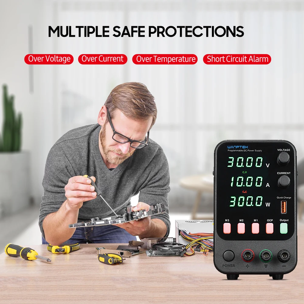 مصدر طاقة تيار مستمر متغير من وانبتك 30 فولت 10 أمبير مع شاشة رقمية قابل للتعديل ومصدر طاقة منظم CV CC