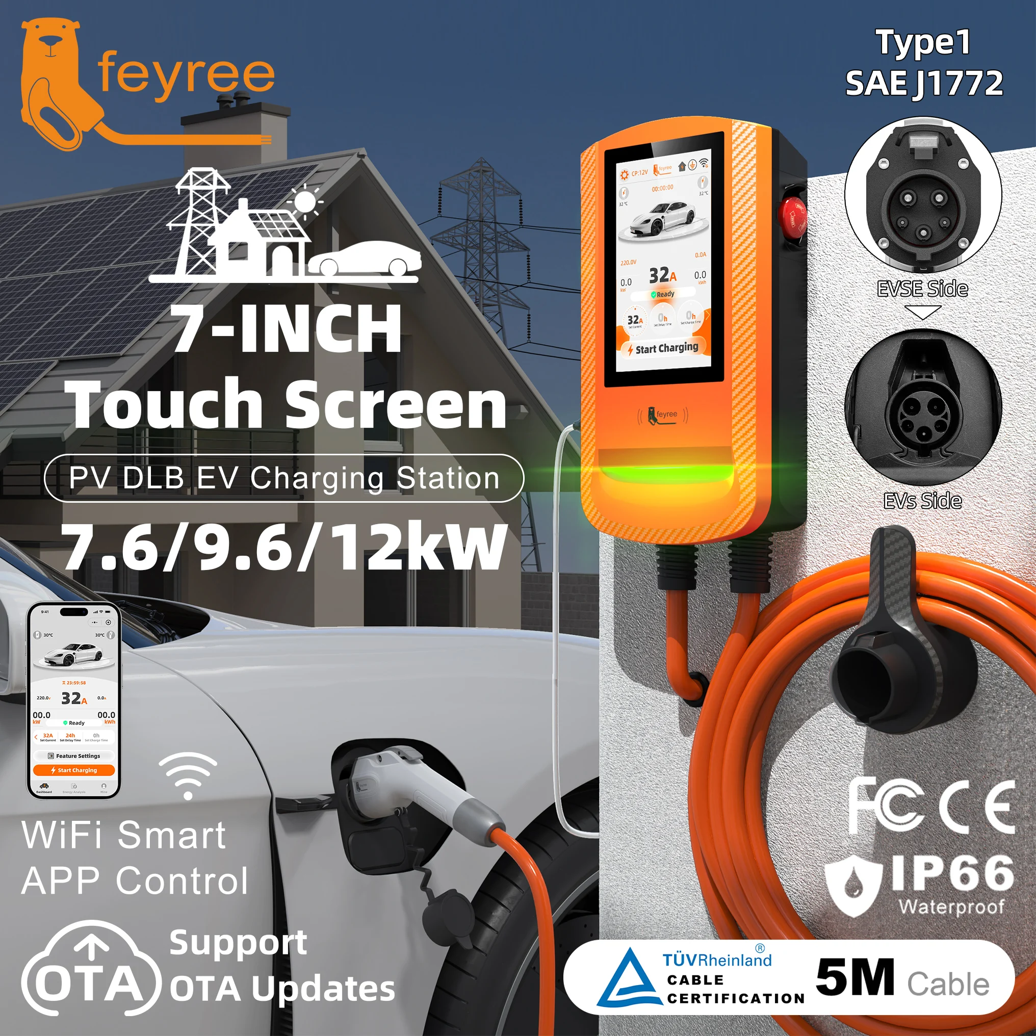 Ev Charger Load Balancing - Feyree 7-дюймовый сенсорный экран, умное приложение,