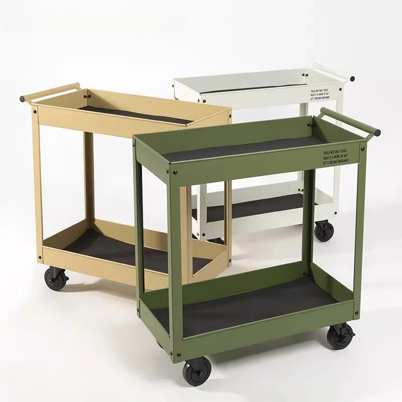 Light luxury two-story style café book green plant household mobile storage cart