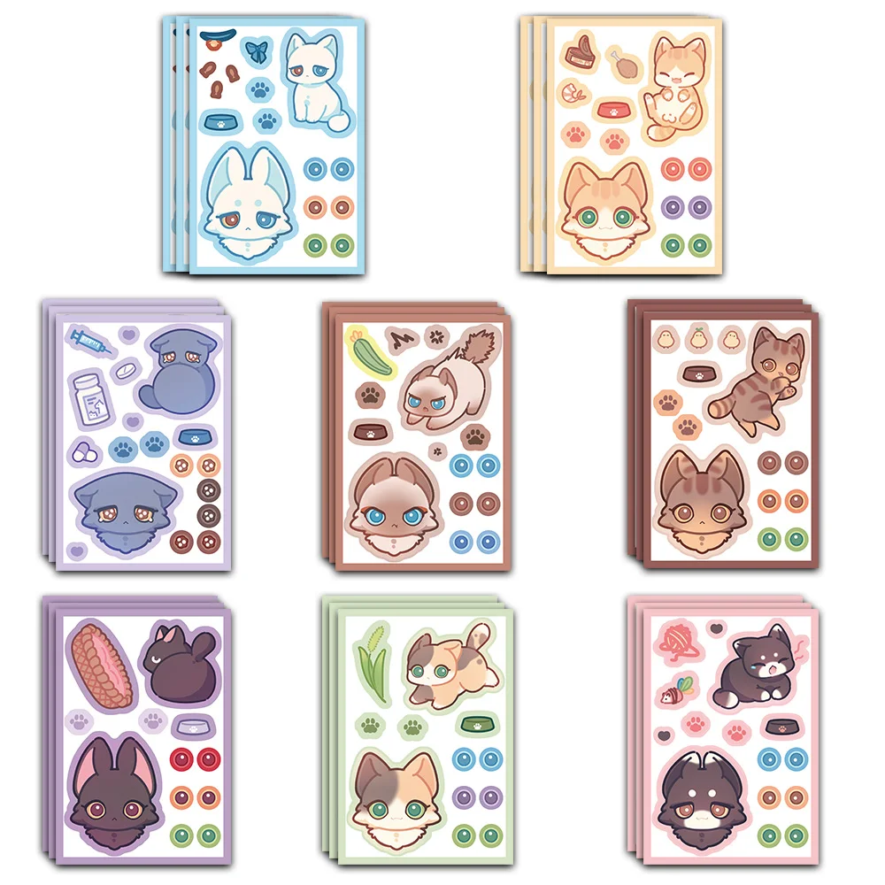 8PCS Cartoon Cute Retro INS Style Cat/Dog Creative Graffiti Collage Scrapbook Phone Skateboard Guitar Water Bottle Waterproof