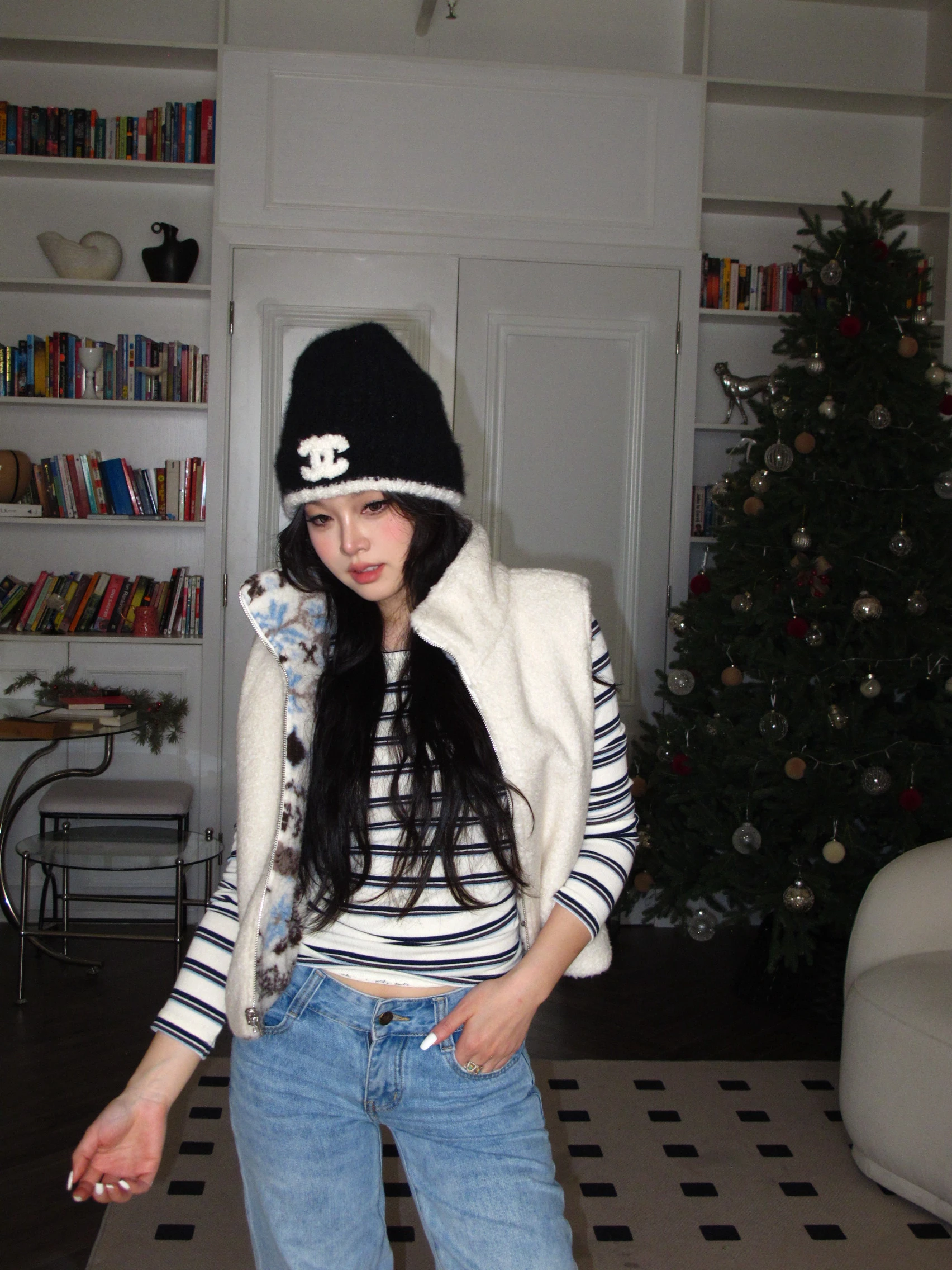 

Двусторонний шерстяной жилет с узором Fair Isle, воротником, приталенный, для города, стандартной длины, в клетку