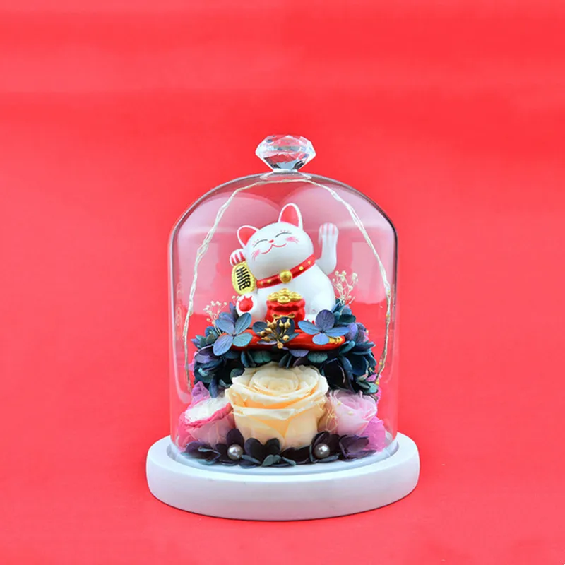 Middle Size 12*16cm Diamond Top Glass Dome Vase Home Deocration White Base Transparent Cover Wedding Live Prop Birthday DIY Gift