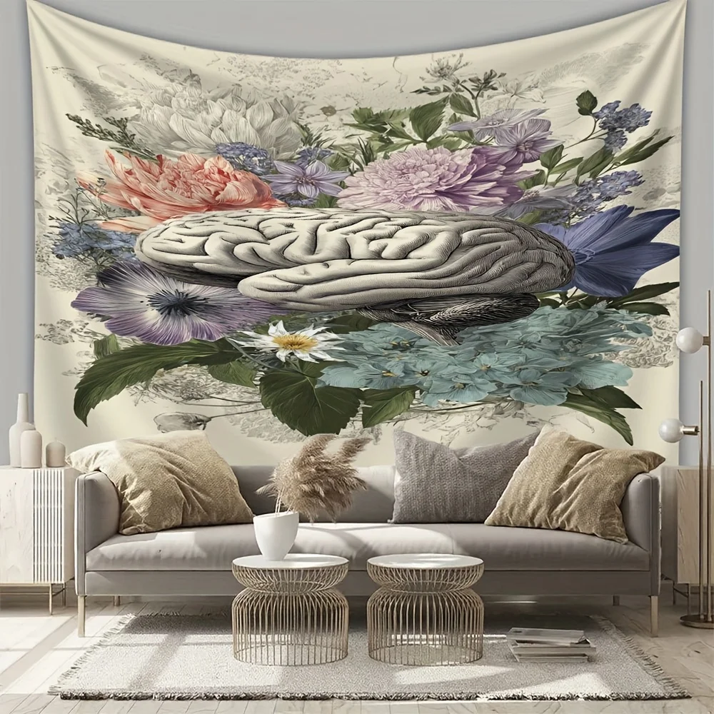 A head surrounded by flowers Digital printing polyester wall tapestry suitable for use living rooms bedrooms offices bars party