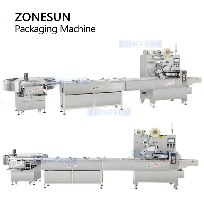 ZONESUN Orizzontale Automatico Insaccatrice Biscotto Snack Alimenti Imballaggio del Prodotto Sigillatura Sincrammante ZS-HYS350U