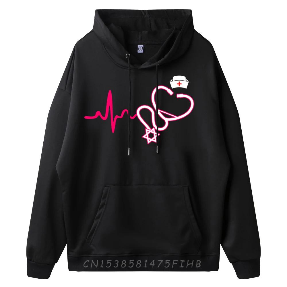 Jewish Nurse Gifts Stethoscope Nursing Heartbeat Anime Sweatshirts Fall Oversized Hoodies Letter