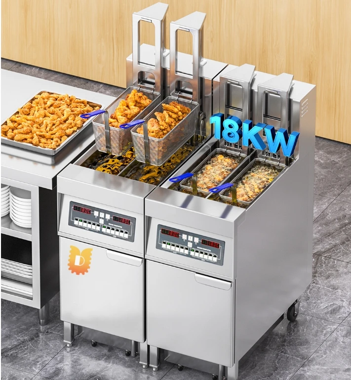 

Изготовленная на заказ электрическая фритюрница с двойным баком для курицы, машина для жарки, ресторан, домашняя фритюрница из нержавеющей стали