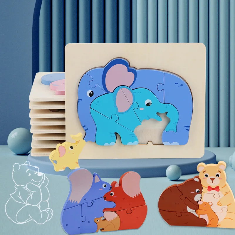 Puzzle d'animaux de dessin animé en bois pour enfants, jouets de puzzle pour plus de 3 ans, jeux d'intelligence d'apprentissage, nouveaux jouets pour enfants