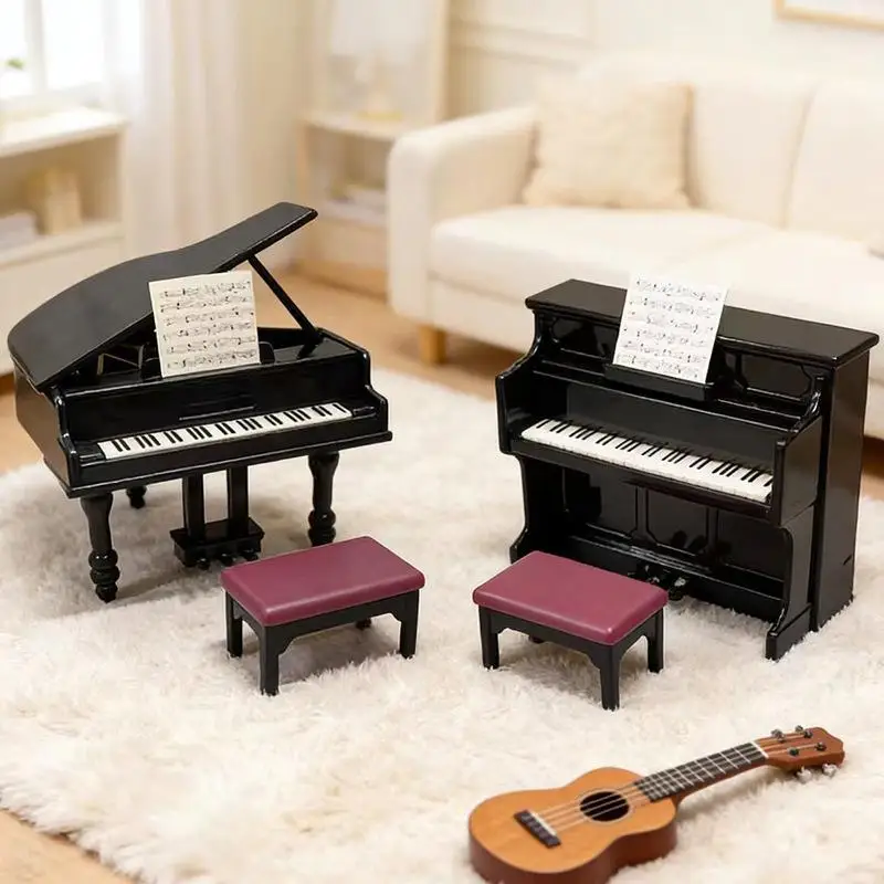 Mini Dollhouse Upright Grand Piano Realistic Simulation Furniture 1 Set Mini Model Photo Prop for Kids DIY Dollhouse Decor