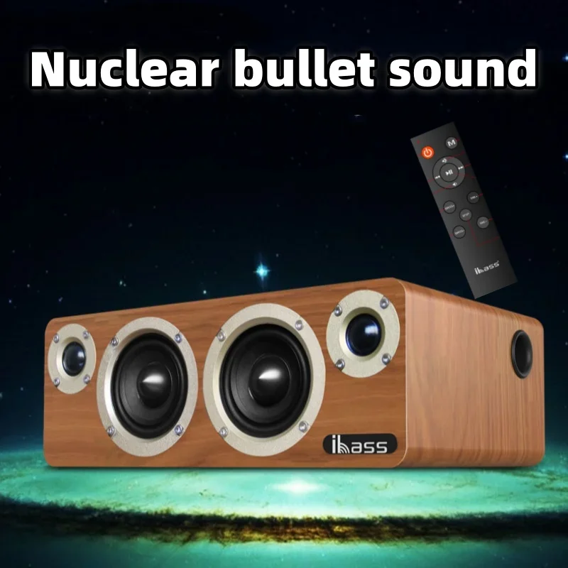 80W Ultra high power four horn wireless Bluetooth loudspeaker box desktop subwoofer 12mm thick wooden active High pitched cannon