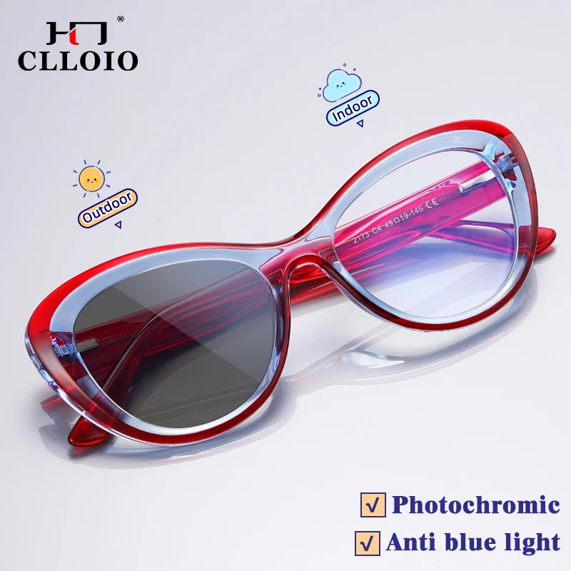 

CLLOIO Women Oval Prescription Glasses Photochromic Myopia Hyperopia Reading Anti Blue Light Optical Eyeglasses Ladies Frame