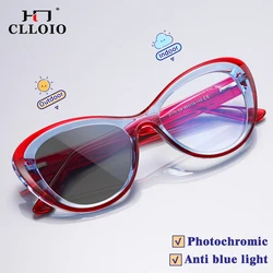 CLLOIO Women Oval Prescription Glasses Photochromic Myopia Hyperopia Reading Anti Blue Light Optical Eyeglasses Ladies Frame