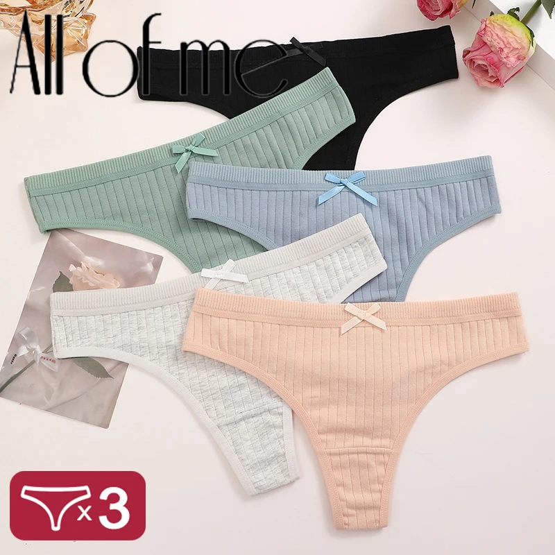 3PCS/Set Women\'s Panties Set Fashion Striped Thongs Soft Cotton Underwear Sexy Lingerie Sports Breathable G-Strings Cozy T-Back