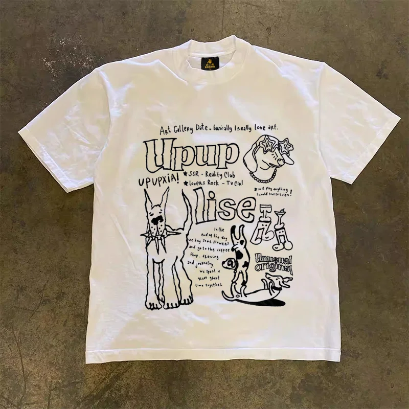 Loose Fit Cotton T-Shirt Unisex Short Sleeve Double Thread UPUPXIA Hero Print Sweat Absorbent round Neck Casual Summer Top