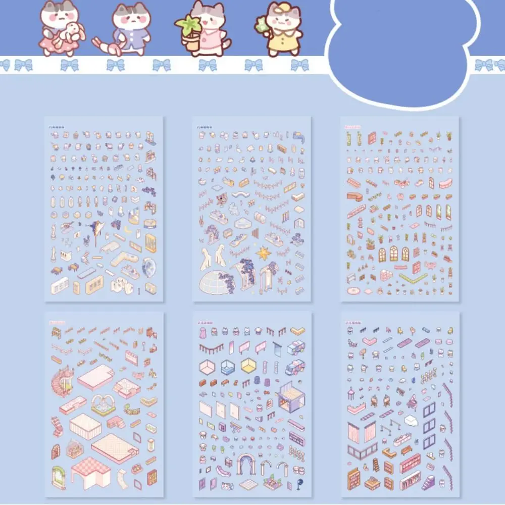 Kawaii pet coleção de cena em miniatura empilhamento visual adesivos de cena de desenho animado 3d super grande livro de adesivos de paisagem